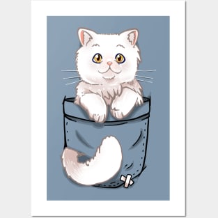 Pocket Cute White Cat Cat Posters and Art